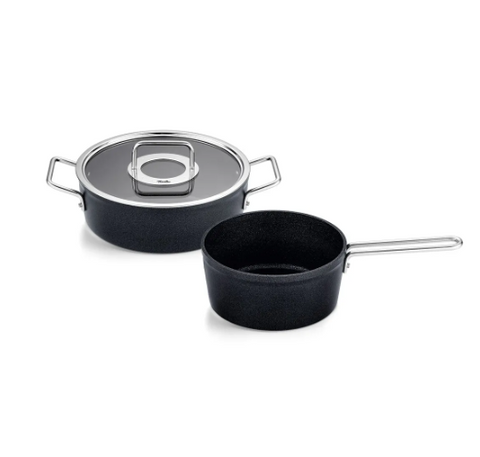 Ⓜ️🔵🔵🔵 Fissler Set Pentole - Set 2 pezzi, Serie Adamant, Nero (esterna/interna), Manici in aciiaio inox, Coperchio in vetro, Fondo Fissler CookStar