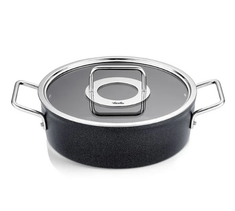 Ⓜ️🔵🔵🔵 Fissler Casseruola - Casseruola, Serie Adamant, Capacità 3.1 Litri, Diametro 24 cm, Nero (esterna/ interna), Manici in acciaio inox, Coperchio in vetro, Fondo Fissler CookStar