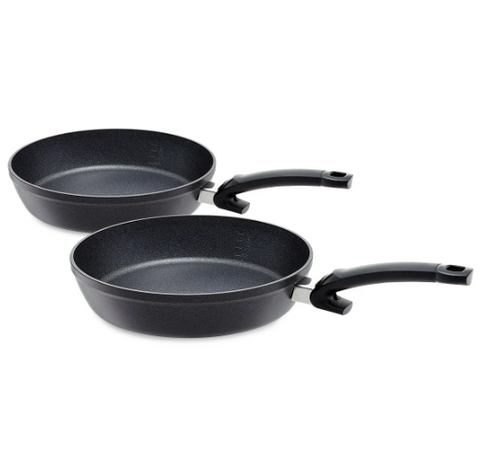 Ⓜ️🔵🔵🔵 Fissler Set Padelle - Set 2 pezzi, Serie Adamant Comfort, Nero senza PFOA (esterna/ interna), Antiaderente, Impugnatura ergonomica, Fondo Fissler CookStar