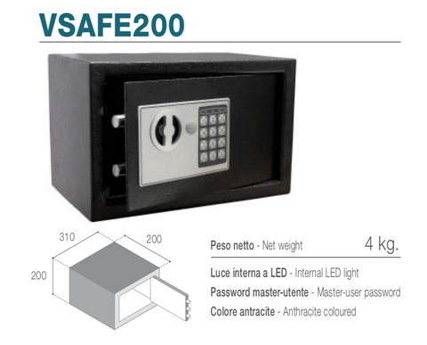 Ⓜ️🔵🔵🔵 Vitrifrigo VSAFE200 - Cassaforte elettronica con apertura frontale, Luce interna LED, Colore nero elegante