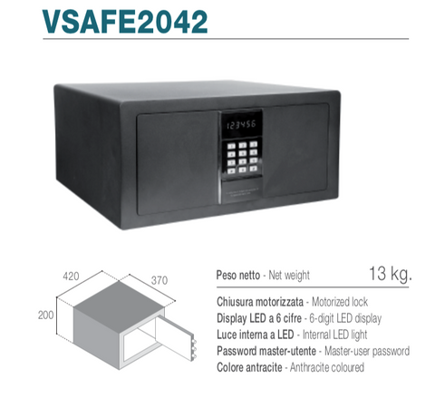 Ⓜ️🔵🔵🔵 Vitrifrigo VSAFE 2042 - Cassaforte elettronica con apertura frontale meccanizzata, Luce LED, Colore nero antracite