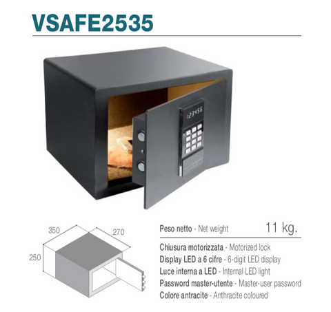 Ⓜ️🔵🔵🔵 Vitrifrigo VSAFE2535 - Cassaforte elettronica monoporta frontale, Chiusura motorizzata, Luce LED interna, Finitura di colore antracite