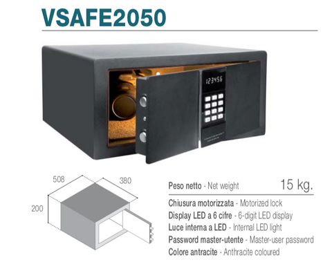 Ⓜ️🔵🔵🔵 Vitrifrigo VSAFE 2050 - Cassaforte elettronica monoporta frontale, Chiusura motorizzata, Luce LED interna