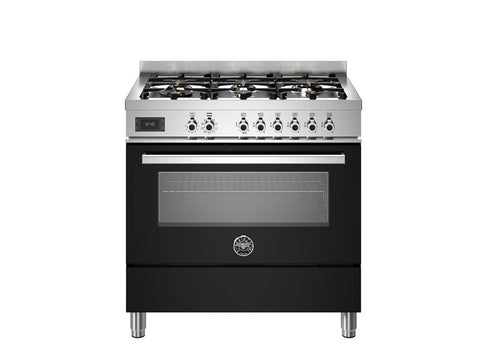 Ⓜ️🔵🔵🔵 BERTAZZONI PRO96L1ENET - Piano cottura a gas, 6 fuochi, Serie Professional, Nero, Forno elettrico, 90 cm