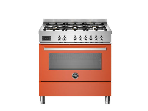 Ⓜ️🔵🔵🔵 BERTAZZONI PRO96L1EART - Piano cottura a gas, 6 fuochi, Serie Professional, Arancio, Forno elettrico, 90 cm