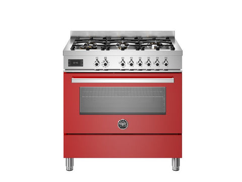 Ⓜ️🔵🔵🔵 BERTAZZONI PRO96L1EROT - Piano cottura a gas, 6 fuochi, Serie Professional, Rosso, Forno elettrico, 90 cm