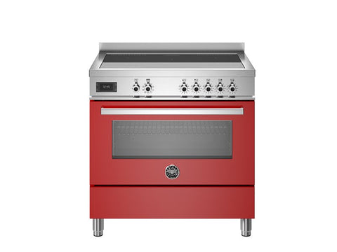 Ⓜ️🔵🔵🔵 BERTAZZONI PRO95I1EROT - Piano cottura a induzione, 5 Zone, con 2 Zone flex, Serie Professional, Rosso, Forno elettrico, 90 cm