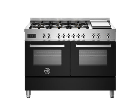 Ⓜ️🔵🔵🔵 BERTAZZONI PRO126G2ENET - Piano cottura con 6 fuochi a gas, Serie Professional, Nero, 120 cm, Doppio Wok, Piastra Teppan-yaki elettrica