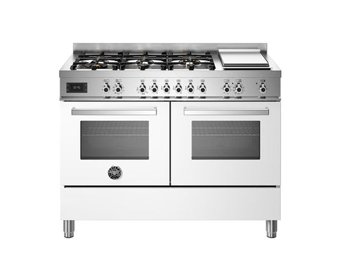 Ⓜ️🔵🔵🔵 BERTAZZONI PRO126G2EBIT - Piano cottura con 6 fuochi a gas, Serie Professional, Bianco, 120 cm, Doppio Wok, Piastra Teppan-yaki elettrica