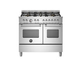 Ⓜ️🔵🔵🔵 BERTAZZONI MAS106L2EXT - Piano cottura a gas, 6 fuochi, Bruciatore ad altro rendimento, Doppia corono, Serie Master, Acciaio Inox, Doppio forno, 100 cm