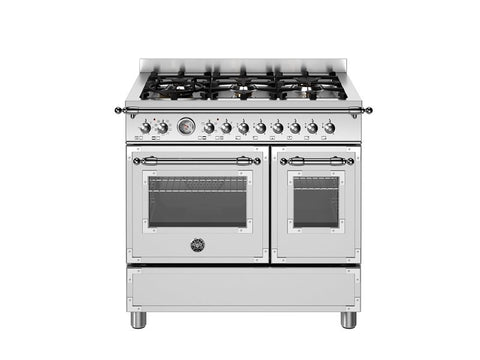Ⓜ️🔵🔵🔵 BERTAZZONI HER96L2EXT - Cucina, Piano cottura a gas, 90 cm, 6 Fuochi, Serie Heritage, Acciaio Inox, Doppio Forno elettrico, Nuova classe A