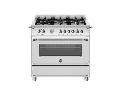 Ⓜ️🔵🔵🔵 BERTAZZONI HER96L1EXT - Cucina, Piano cottura a gas, 90 cm, 6 Fuochi, Serie Heritage, Acciaio inox, Forno Gigante elettrico, Nuova classe A
