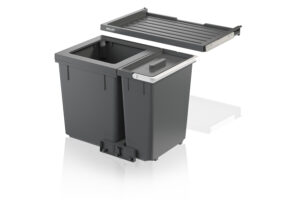 Ⓜ️🔵🔵🔵 MULLEX X60 L7 Basic - Contenitore Raccolta Rifiuti + Separatore X + Coperchio 60 Basic, Colore Grigio antracite/ Biaco avorio, 2 Contenitori, 56,8 x 36,8 x 44 cm