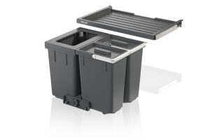 Ⓜ️🔵🔵🔵 MULLEX X60 M17 Basic - Contenitore Raccolta Rifiuti X55 M17 + Cassetto 60 Basic, Colore Grigio antracite/ Biaco avorio, 3 Contenitori, 56,8 x 36,8 x 39,3 cm