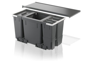 Ⓜ️🔵🔵🔵 MULLEX X90 L6 Basic - Contenitore Raccolta Rifiuti + Separatore X + Coperchio 90 Basic,  Colore Grigio antracite/ Biaco avorio,  86,8 x 36,8 x 43,5 cm