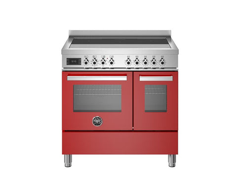 Ⓜ️🔵🔵🔵 BERTAZZONI PRO95I2EROT - Piano cottura a Induzione, Serie Professional, Rosso, Doppio forno, 90 cm, 5 zone a induzione, 2 zone flex, Comandi touch