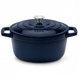 Ⓜ️🔵🔵🔵 La Fonderie 1890 ALMA25 - Pentola a Cocotte tonda in ghisa, smaltata blu, SENZA PFAS, PFAS FREE, pentola con 2 manici e coperchio, diametro 25 cm, Capienza 4,7 litri