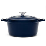 Ⓜ️🔵🔵🔵 La Fonderie 1890 ALMA25 - Pentola a Cocotte tonda in ghisa, smaltata blu, SENZA PFAS, PFAS FREE, pentola con 2 manici e coperchio, diametro 25 cm, Capienza 4,7 litri