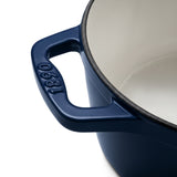Ⓜ️🔵🔵🔵 La Fonderie 1890 ALMA25 - Pentola a Cocotte tonda in ghisa, smaltata blu, SENZA PFAS, PFAS FREE, pentola con 2 manici e coperchio, diametro 25 cm, Capienza 4,7 litri