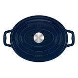 Ⓜ️🔵🔵🔵 La Fonderie 1890 ALMA36 - Pentola a Cocotte ovale in ghisa, smaltata blu, SENZA PFAS, PFAS FREE, pentola con 2 manici e coperchio, ellisse 36 x 28 cm, Capienza 7,7 litri