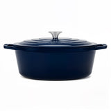 Ⓜ️🔵🔵🔵 La Fonderie 1890 ALMA36 - Pentola a Cocotte ovale in ghisa, smaltata blu, SENZA PFAS, PFAS FREE, pentola con 2 manici e coperchio, ellisse 36 x 28 cm, Capienza 7,7 litri