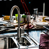 Ⓜ️🔵🔵🔵 Alpes ALP34-2 - Miscelatore monocomando con canna orientabile, acciaio inossidabile con finitura satinata