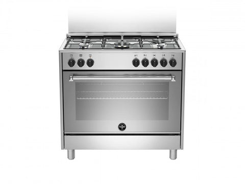 Ⓜ️🔵🔵🔵 LA GERMANIA AMN965EXVC - Cucina, Piano di Lavoro, Acciaio Inox, Serie Americana, 5 Fuochi Gas, Forno Elettrico Singolo, 90x60 cm, Nuova Classe A