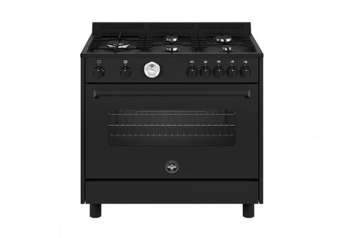 Ⓜ️🔵🔵🔵 LA GERMANIA AMN965GTN/24 - Cucina, Piano di Lavoro, Nero Opaco, 5 Fuochi Gas, Forno Gas Ventilato, 90x60 cm, Serie Americana, Nuova Classe A+