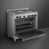 Ⓜ️🔵🔵🔵 Smeg BG91X2 - Cucina con Piano Cottura Gas, Forno Termoventilato, 90x60 cm, Acciaio Inox, Estetica Classica, Nuova Classe A
