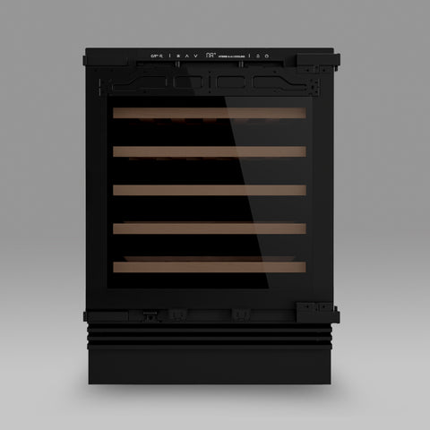 Ⓜ️🔵🔵🔵 LES PETITS CHAMPS CAVINTG48 - Cantinetta da incasso, con fronte pannellabile e personalizzabile, 48 bottiglie, nera con porta in vetro, 5 ripiani in legno, funzione inverno, anti-UV, ANTIVIBRAZIONE, controllo digitale