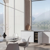 Ⓜ️🔵🔵🔵 LES PETITS CHAMPS CAVINTG48 - Cantinetta da incasso, con fronte pannellabile e personalizzabile, 48 bottiglie, nera con porta in vetro, 5 ripiani in legno, funzione inverno, anti-UV, ANTIVIBRAZIONE, controllo digitale