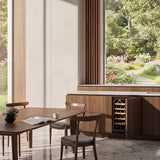 Ⓜ️🔵🔵🔵 LES PETITS CHAMPS CAVINTG48 - Cantinetta da incasso, con fronte pannellabile e personalizzabile, 48 bottiglie, nera con porta in vetro, 5 ripiani in legno, funzione inverno, anti-UV, ANTIVIBRAZIONE, controllo digitale