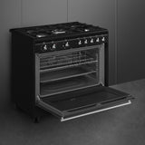 Ⓜ️🔵🔵🔵 Smeg CX91GMBL - Cucina, Piano cottura a a Gas, 90x60 cm, Nero, Forno Termoventilato, Nuova Classe A