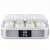 Ⓜ️🔵🔵🔵 H.Koenig ELY120 - Yogurtiera e formaggiera con 12 VASETTI IN VETRO per yogurt ed UNO PER FORMAGGIO FRESCO, con coperchio, CORPO IN ACCIAIO INOX