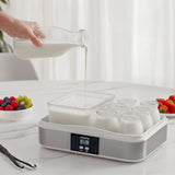 Ⓜ️🔵🔵🔵 H.Koenig ELY120 - Yogurtiera e formaggiera con 12 VASETTI IN VETRO per yogurt ed UNO PER FORMAGGIO FRESCO, con coperchio, CORPO IN ACCIAIO INOX