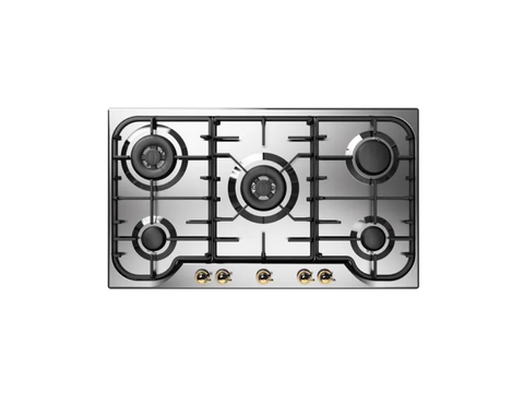 Ⓜ️🔵🔵🔵 ILVE HCB90CCN - Piano cottura a gas, 5 Fuochi, Bruciatori a gas Dual, Spartifiamma in ottone, Griglie in ghisa, Acciaio smaltato o inox, 90 cm, Linea Nostalgie, Incasso