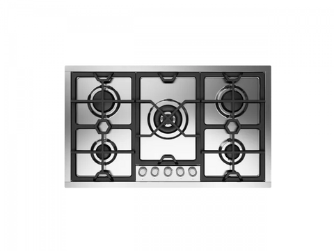 Ⓜ️🔵🔵🔵 ILVE HCPMT95D - Piano cottura filo top, 5 Fuochi a gas, Griglie in ghisa, Spartifiamma in ottone, Acciaio inox, 90 cm, Linea Panoramagic, Incasso