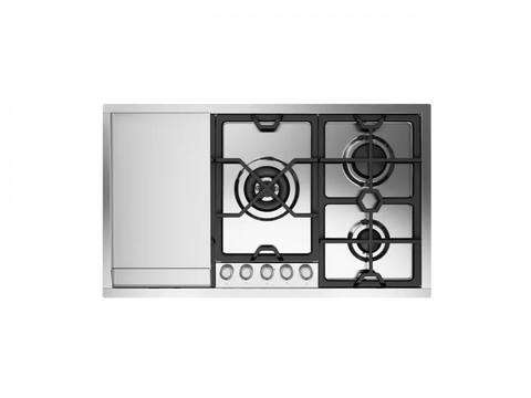Ⓜ️🔵🔵🔵 ILVE HCPMT95FD - Piano cottura filo top, 5 Fuochi a gas, Griglie in ghisa, Spartifiamma in ottone, Acciaio inox, Piastra Fry Top, Bruciatore Dual, 90 cm, Linea Panoramagic, Incasso