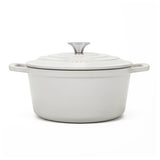 Ⓜ️🔵🔵🔵 La Fonderie 1890 IENA22 - Pentola a Cocotte tonda in ghisa, smaltata beige, SENZA PFAS, PFAS FREE, pentola con 2 manici e coperchio, diametro 22 cm, Capienza 3,3 litri