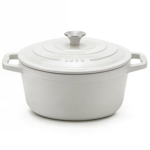 Ⓜ️🔵🔵🔵 La Fonderie 1890 IENA25 - Pentola a Cocotte tonda in ghisa, smaltata beige, SENZA PFAS, PFAS FREE, pentola con 2 manici e coperchio, diametro 25 cm, Capienza 4,7 litri