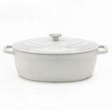 Ⓜ️🔵🔵🔵 La Fonderie 1890 IENA36 - Pentola a Cocotte ovale in ghisa, smaltata beige, SENZA PFAS, PFAS FREE, pentola con 2 manici e coperchio, ellisse 36 x 28 cm, Capienza 7,7 litri