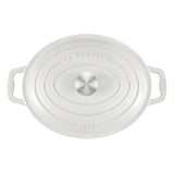 Ⓜ️🔵🔵🔵 La Fonderie 1890 IENA36 - Pentola a Cocotte ovale in ghisa, smaltata beige, SENZA PFAS, PFAS FREE, pentola con 2 manici e coperchio, ellisse 36 x 28 cm, Capienza 7,7 litri