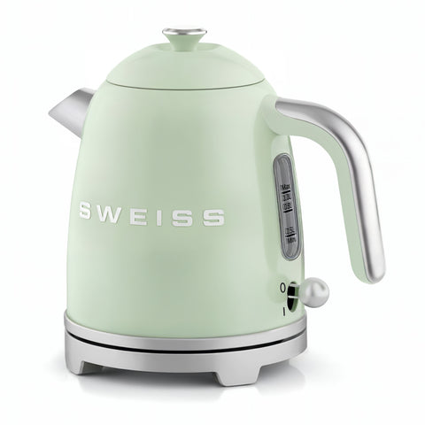 Ⓜ️🔵🔵🔵 SWEISS KTS7 - Bollitore elettrico vintage, 1 litro, corpo in ACCIAIO INOX, colore VERDE RETRÒ con dettagli cromati