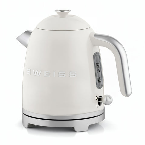 Ⓜ️🔵🔵🔵 SWEISS KTS8 - Bollitore elettrico vintage, 1 litro, corpo in ACCIAIO INOX, colore CREMA RETRÒ con dettagli cromati