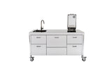 Ⓜ️🔵🔵🔵 Alpes LC160-C45+L60+C45/1 - LIBERI IN CUCINA, Lavaggio-Cottura, Acciaio Inox dx o sx, larg. 160cm, prof. 65cm, alto 90cm, vasca larga 40cm, miscelatore, piano cottura ribaltabile 2 zone a induzione, 2 cassetti 45cm