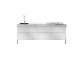 Ⓜ️🔵🔵🔵 Alpes LC220-C90+C120/1 - LIBERI IN CUCINA, Lavaggio-Cottura, Acciaio Inox dx o sx, larg. 220cm, prof. 65cm, alt. 90/95cm, vasca larga 40cm, miscelatore, doccetta estraibile, piano cottura 4 zone a induzione, 2 cassetti 90cm, 2 cassetti 120cm