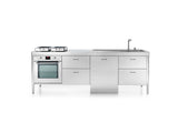 Ⓜ️🔵🔵🔵 Alpes LC250-F60+C60+L60+C60/1 - LIBERI IN CUCINA, Lavaggio-Cottura, Acciaio Inox dx o sx, larg. 250cm, prof. 65cm, alt. 90/95cm, vasca larg. 50cm, 2 piani cottura rib. 2 zone a induzione, 4 cassetti 60cm, forno elettr. 60cm