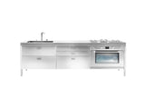 Ⓜ️🔵🔵🔵 Alpes LC280-C90+C90+F90/1 - LIBERI IN CUCINA, Lavaggio-Cottura, Acciaio Inox dx o sx, larg. 280cm, prof. 65cm, alt. 90/95cm, vasca larg. 70cm, piano cott. 4 fuochi gas fuoco centr. bruciatore tripla corona Dual, 5 cassetti 90cm, forno elettr. 90cm