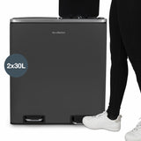 Ⓜ️🔵🔵🔵 Les Collectors N°916 - Pattumiera  per raccolta differenziata a pedale 60 litri, 2 SCOMPARTI da 30 litri, colore GRIGIO SCURO OPACO