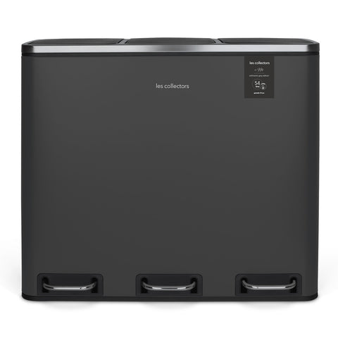 Ⓜ️🔵🔵🔵 Les Collectors N°990 - Pattumiera, 10 ANNI GARANZIA, raccolta differenziata 3 scomparti a pedale, GRIGIO SCURO OPACO su acciaio inox, 54L